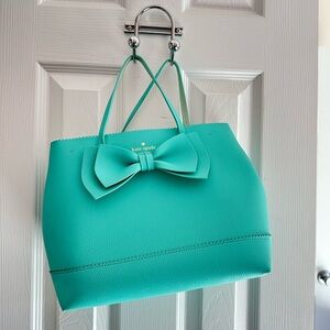 Kate Spade (new, never used) turquoise-blue/green bow purse